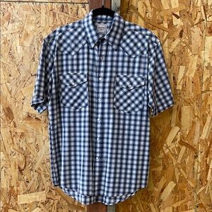 Vintage Blue and White Check Short-Sleeve Button-Down Shirt